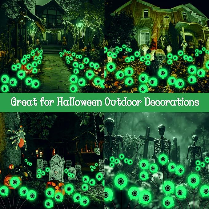 Halloween Decorations Outdoor, 6 Pack 36 LED Solar Scary Eyeball Swaying Lights, Green Solar Firefly Light Waterproof Outdoor Garden Lights for Halloween Yard Garden Lawn Party Flower Bed
