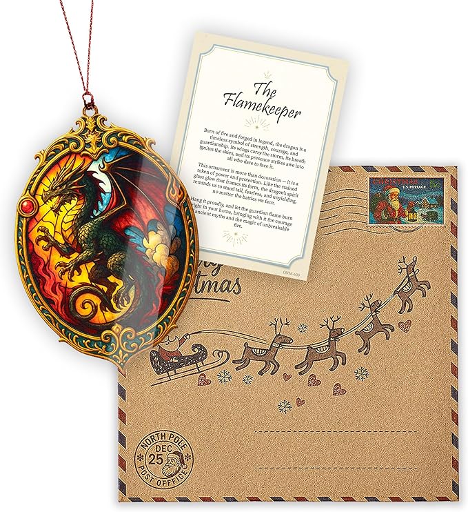 Fire Dragon Ornament – dragon ornament – fantasy gifts – mythical decor – christmas ornament – Suncatcher effect window hanging – Car Hanging