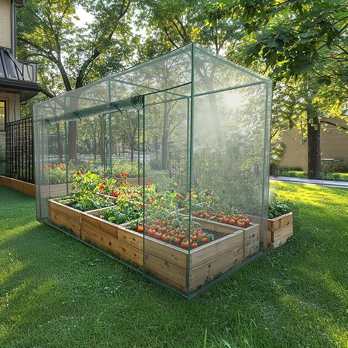Crop Cages for Garden Plant, 9.8x3.3x6 Ft Plant Protection Tent with Zippered Door, Raised Bed Cover, Garden Bed Cover with Frame, Wind-Resistant Plant Cages for Outdoor Plants Vegetable Flower
