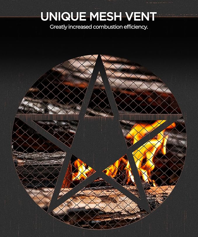 35 inch Fire Pit, Large Firepits for Outside Wood Burning Fire Pits with Cooking Grill, Outdoor Fire Pit Octagonal Heavy Duty Firepit with Poker for Bonfire, Backyard, Patio, Bronze