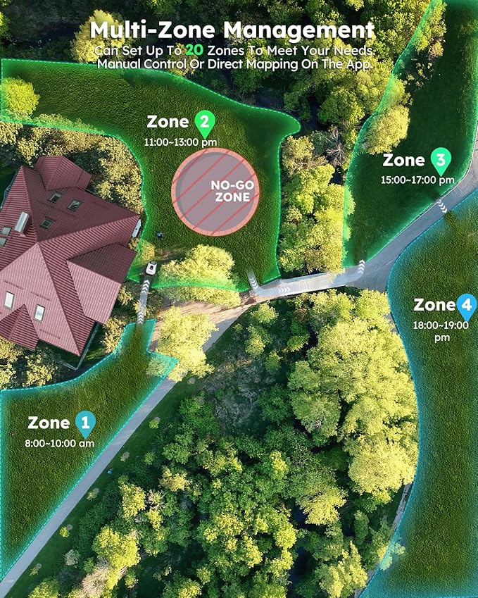 Robot Lawn Mower NO Wire - 0.21 Acre, Full Band RTK+4-Eye Vision Robotic Lawnmower, Automatic Mapping, 20 Multi-Zone Management, Accurate Obstacle Avoidance, Intelligent Path Planning, APP Control