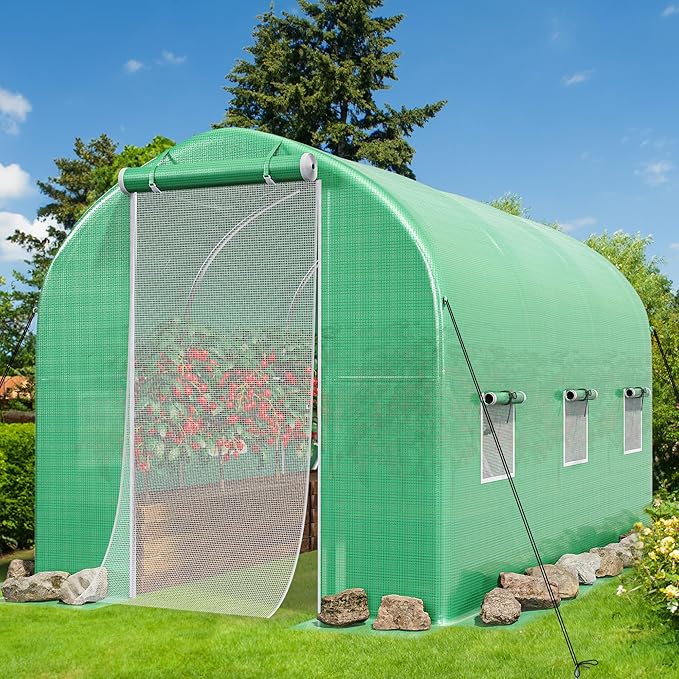 YITAHOME 10x6.5x6.5ft Greenhouses Large Walk-in Green House Heavy Duty Tunnel Green Houses Outdoor Portable Plant Gardening Upgraded Galvanized Steel Frame Zipper Doors 5 Crossbars Garden