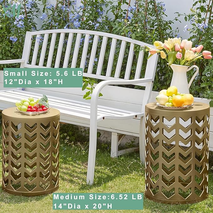 Y&M Nesting Side Table, Set of 3 Stacking Coffee Tables for Living Room End Tables, Outdoor Decorative Garden Stool with Heavy Duty Modern Industrial Decor - Gold (Ship from US)