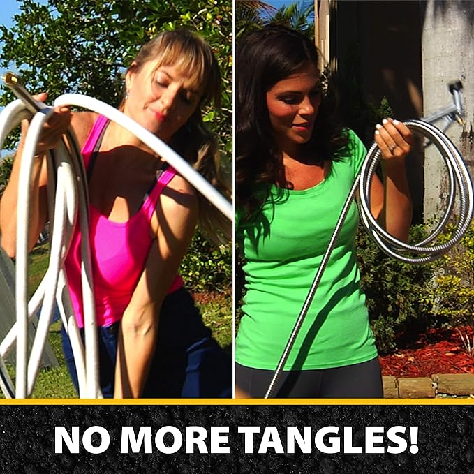 BIONIC STEEL 50 Ft Metal Garden Hose with Sprayer Nozzle, Non Kinking Designed Stainless Steel Heavy Duty Water Hose 50Ft x 5/8 in. Ultra Flexible NON Expandable for Uninterrupted Water Flow, 500 PSI