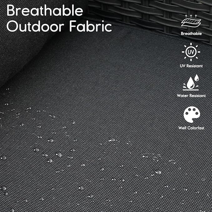 HOOOWOOO 11 Piece Patio Sectional Furniture Set with Fire Pit Table,Modern Wicker Outdoor Conversation Sofa Sets,Weather Resistant Modular L Shaped Outside Couch Swivel Chair Set(Black)