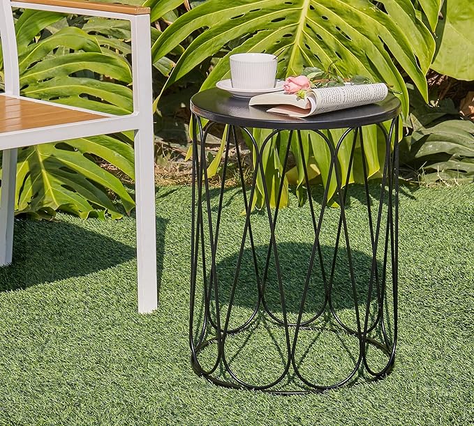 HFHOME Set of 3 Metal Outdoor Side Table, Nesting Round Coffee Table for Indoor Outdoor, Heavy Duty End Tables Plant Stand Living Room Garden Stool - Black
