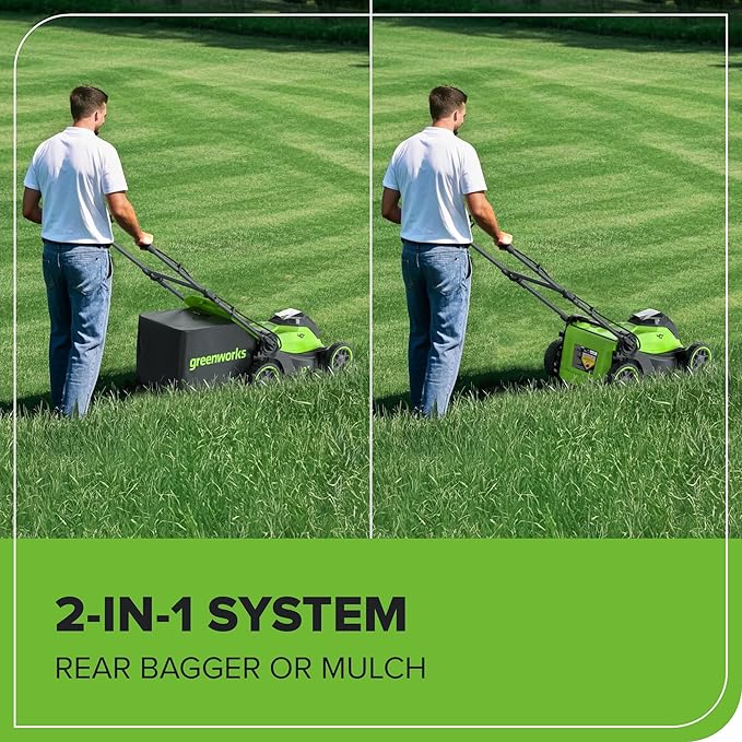 Greenworks 40V 17” Brushless (Push) Cordless Lawn Mower, 4.0Ah Battery and Charger