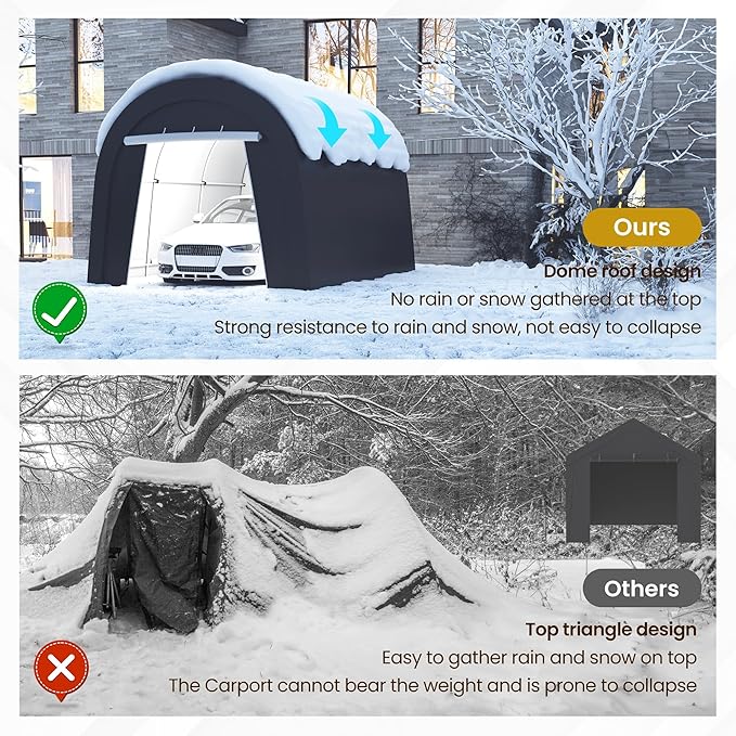 Carport, 10'x15' Outdoor Round Portable Garage with 2 Roll up Doors, Heavy Duty Storage Shelter Car Canopy Party Tent, Dark Gray