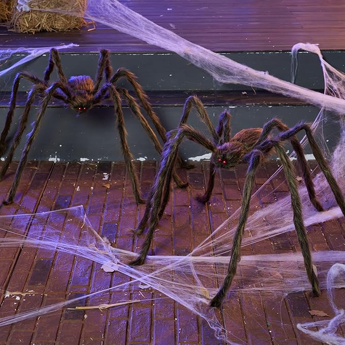 JOYIN 2 Pack 5 Ft Halloween Outdoor Decorations Hairy Brown Spider, Scary Fake Giant Large Spider Haunted House Props, Halloween Lawn Porch Yard Garden Tree Decorations Party Indoor Decor
