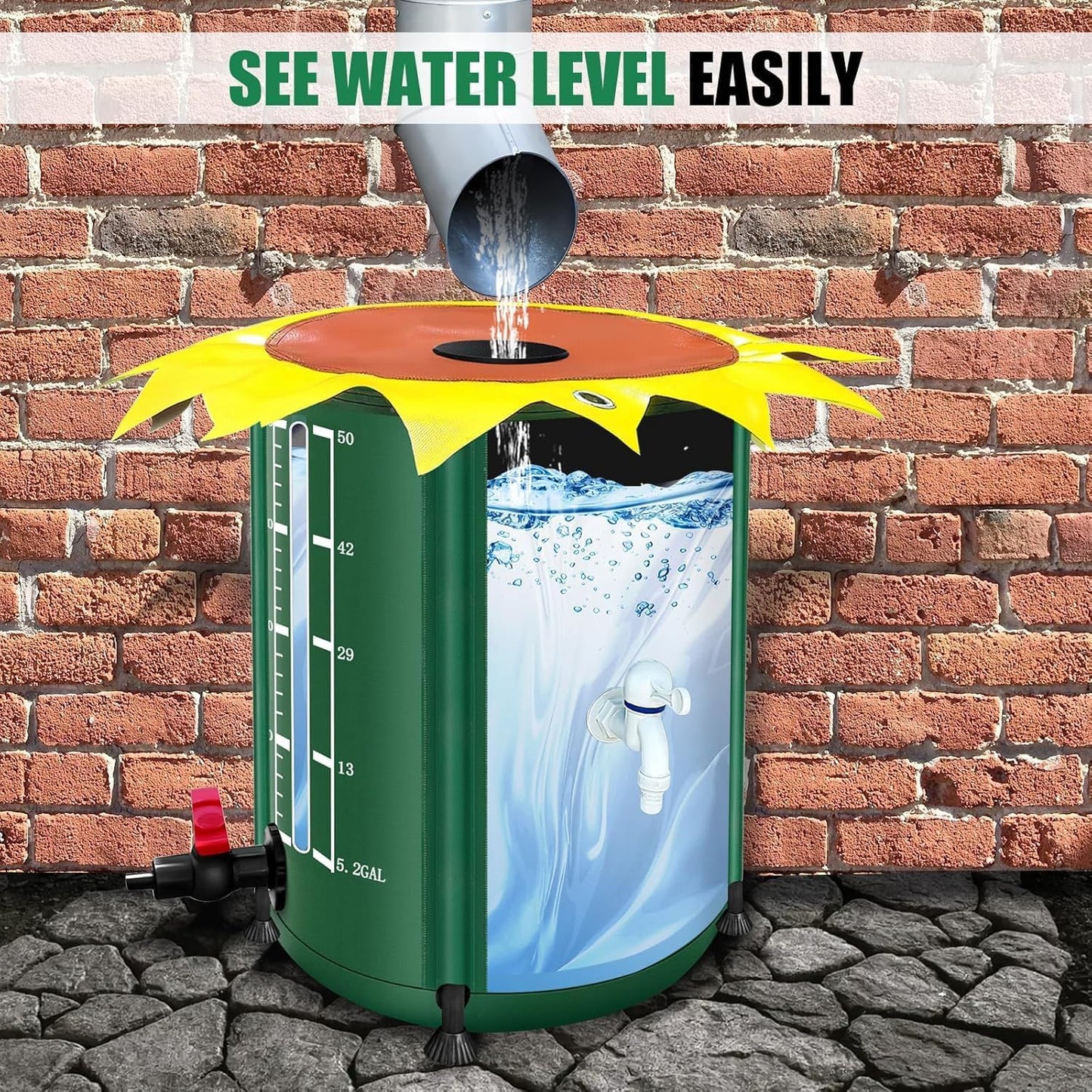 100 Gallon Collapsible Rain Barrel, Rain Water Collection Barrel with 1000D Oxford Cloth, Portable Rainwater Collection System with Spigot and Overflow Kit