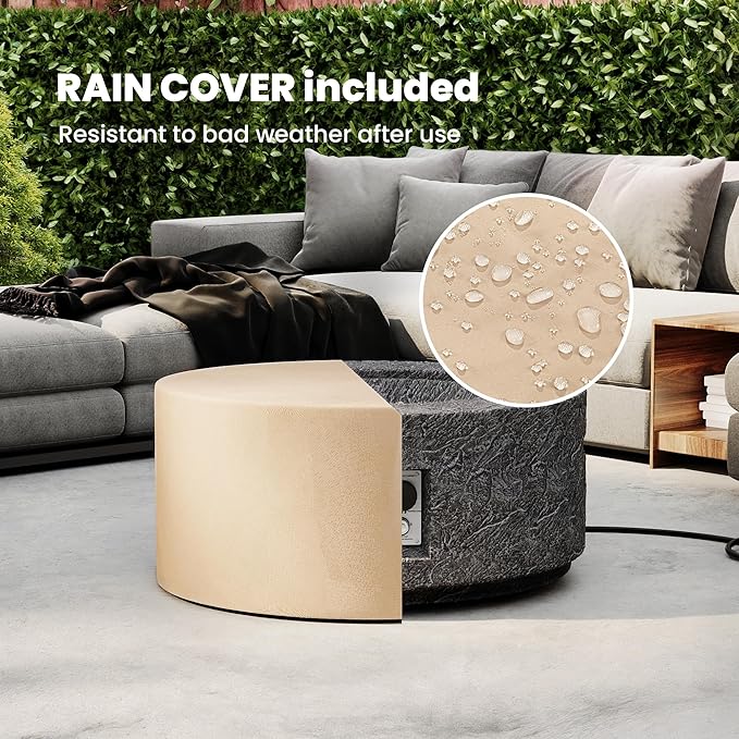 Propane Fire Pit Table, 28 in Round Outdoor Propane Gas Fire Pits, 40000 BTU Firepit for Outside Patio with Rain Cover, Lava Rocks for Backyard & Deck, Dark Grey