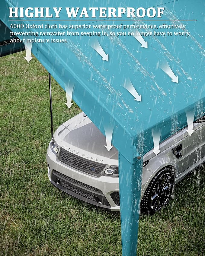 10 X 20 Ft Canopy Replacement Cover Heavy Duty Waterproof UV & Tear Resistant Car Tarp Canopy Tent Garage Top Shelter Oxford Cover with Ball Bungees (Frame is Not Included)