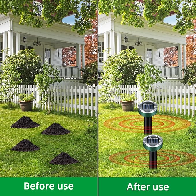 8Pack Mole Repellent Solar Powered Vole Repellent Outdoor Gopher Repellent Ultrasonic for Lawn Garden,Waterproof Sonic Mole Spikes,Get Rid of Moles Stakes Groundhog Chipmunk Repellent for Lawns2025