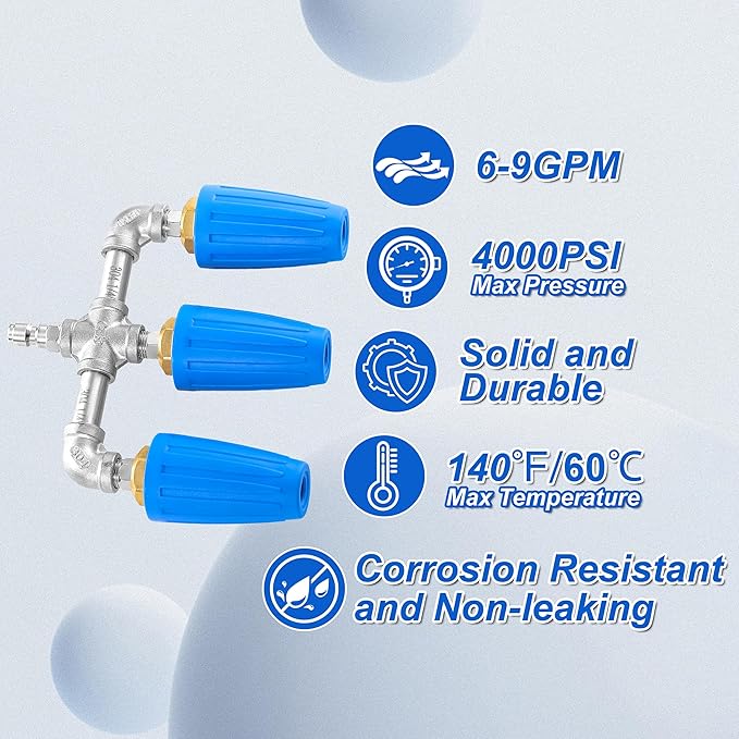 Triple Turbo Nozzle Pressure Washer, 360° Rotating Turbo Nozzle with 1/4" Quick Connector, 2.0 Orifice 3-in-1 Turbo Nozzle, 4000 PSI