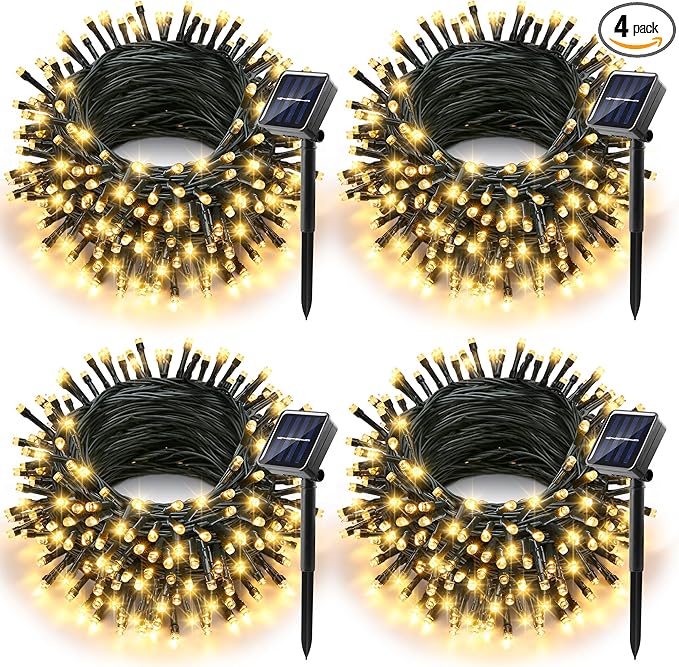 Joomer Solar Christmas Lights Outdoor, 4 Pack Total 156FT 400LED 8 Lighting Modes Solar String Lights Waterproof Fairy Tree Lights for Garden Yard Patio Christmas Decoration (Warm White)