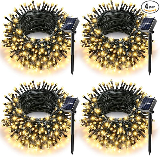 Joomer Solar Christmas Lights Outdoor, 4 Pack Total 156FT 400LED 8 Lighting Modes Solar String Lights Waterproof Fairy Tree Lights for Garden Yard Patio Christmas Decoration (Warm White)