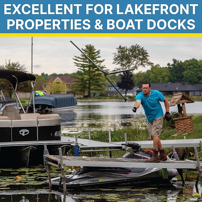 Jenlis The Original Weed Razer, Lake Weed Cutter, Large Pond Aquatic Plant Cutting Tool, Long and Sharp Razor Blades Shear Cattail, Reed, Lilly & Chara Algae, 48 Inch Cut Width, 25 Foot Throw Rope