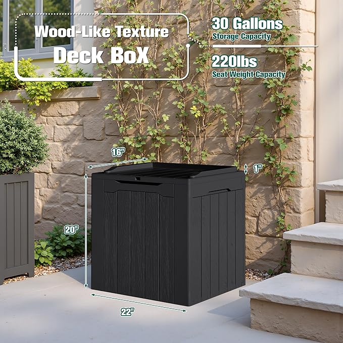 Devoko 30 Gallon Resin Deck Box 2 Pack Outdoor Indoor Waterproof Storage Box for Patio Furniture Pool Accessories Storage for Cushion Garden Tools (Black, 2 Pack)