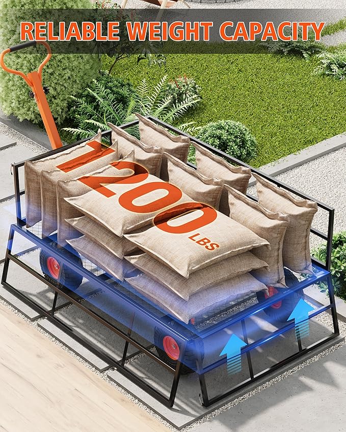 Heavy Duty Steel Garden Cart, 1200 LBS Capacity 3 in 1 Pullable Garden Wagon with 13" Wheels, for Gardening Soil, Tools, and Plant Transport