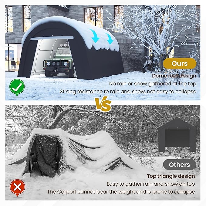 Heavy Duty Carport 13 X20FT, Portable Garage with 2 Roll Up Doors Vents and Metal Round Roof, Outdoor Storage shed Car Port Canopy Tent for Garden Tools, Vehicle Truck Boat, Party