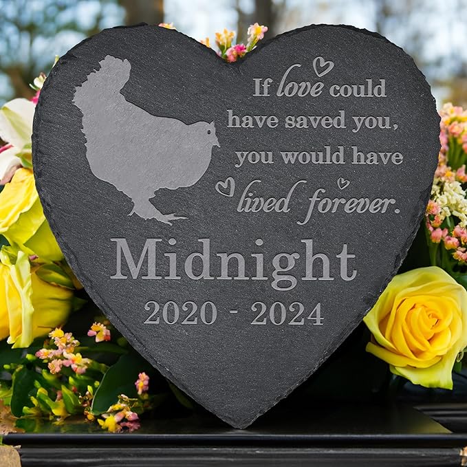 Chicken Memorial Stone Chicken Garden Statue - Chicken Memorial Gifts - Chicken Tombstone - Chicken Loss Gift - Loss of Pet Chicken - Heart