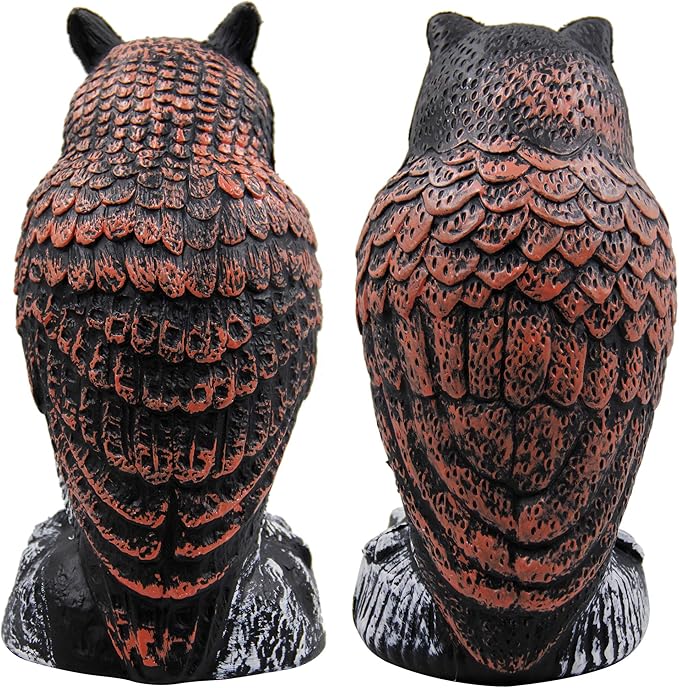 Hausse 2 Pack Fake Horned Owl Bird Scarecrow Decoy 10.5 Inch Height, Plastic Deterrents, Halloween Decoration, Nature Enemy Pest Repellent for Outdoor Garden Yard