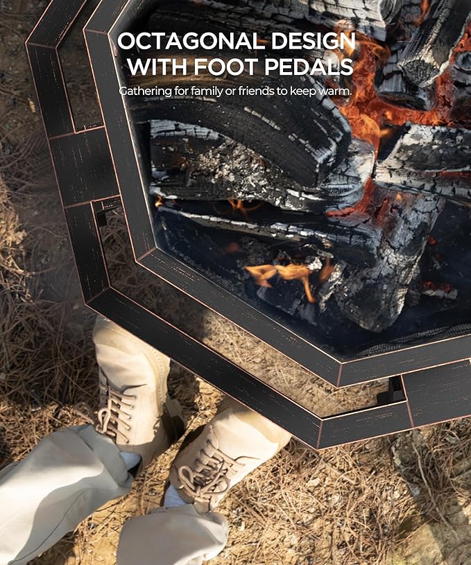 43 inch Fire Pit, Outdoor Fire Pits with Cooking Grill, Wood Burning Fire Pits for Outside, Octagonal Heavy Duty Large Firepit with Poker for Bonfire, Backyard, Camping, Bronze