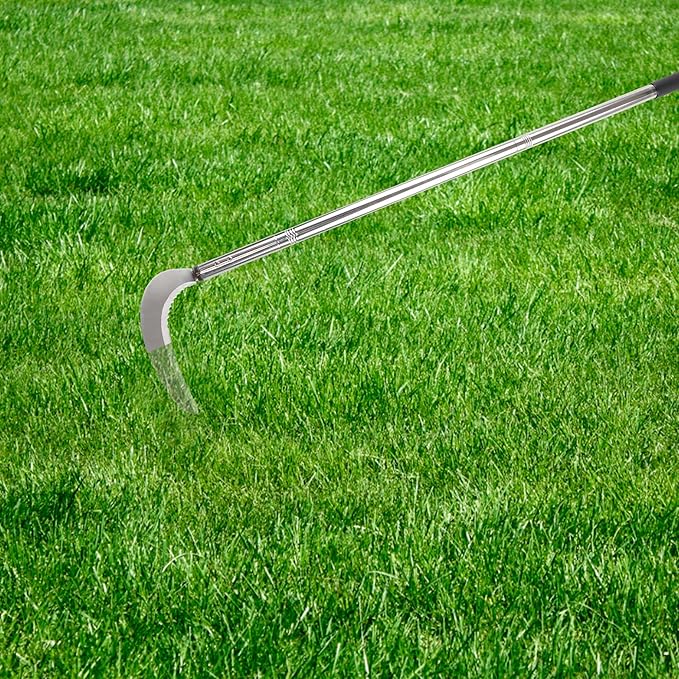 Long Handle Weeding Sickle, Sickle Garden Tool with Serrated Double-Edged Blade, Grass Sickle Stand Up Weeding Tool, Grass Whip for Yard