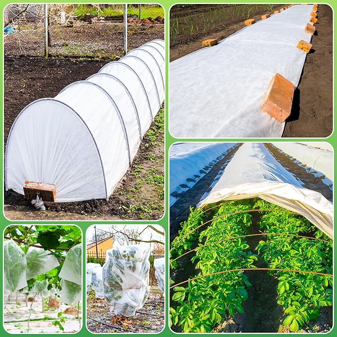 EAONE 10x33 FT Plant Covers Freeze Protection 2 Pack, 0.9oz Floating Row Winter Frosts Cloth for Outdoor, Plant Blankets Drawstring Bags for Cold Freeze Sun Protection Bird Insect Prevention