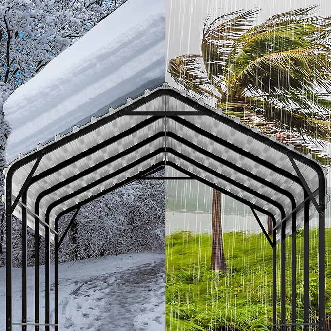 Walsunny Metal Carport 12x20 FT Heavy Duty Carport Canopy with Enhanced Base, Outdoor Car Shelter with Galvanized Steel Roof and Frame Garage for Truck, SUV, Boat, Gray