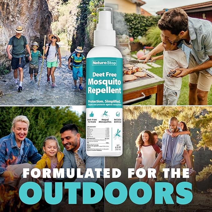 DEET-Free Mosquito Repellent Spray for Skin & Outdoor Use, 6 oz (180mL)