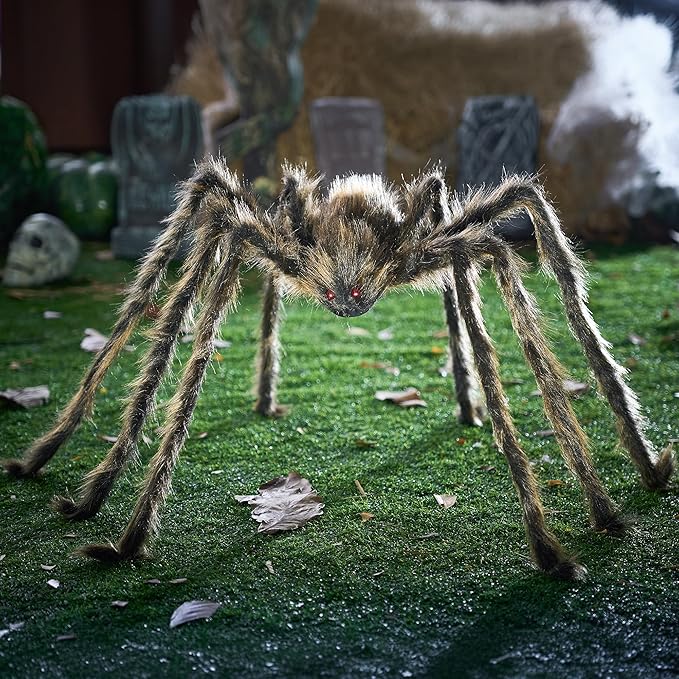 JOYIN 5ft Halloween Spider Outdoor Decorations, Scary Giant Large Spider Props for Halloween Outside Decor, Indoor Party Supplies and Yard Lawn Decoration, Brown