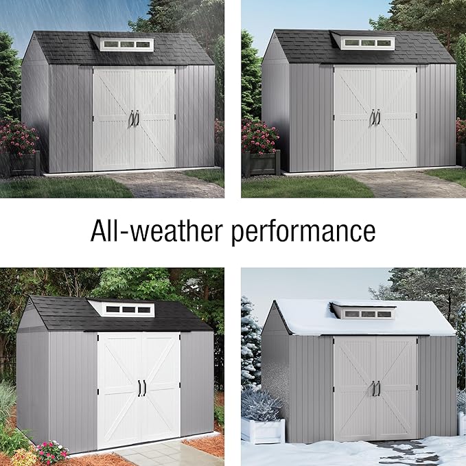 Rubbermaid Extra Large Resin Outdoor Storage Shed With Floor (7 x 10 Ft.), Weather Resistant, Brown, Organization for Home/Lawn Mower/Backyard Equipment/Bike Storage/Pool Supplies