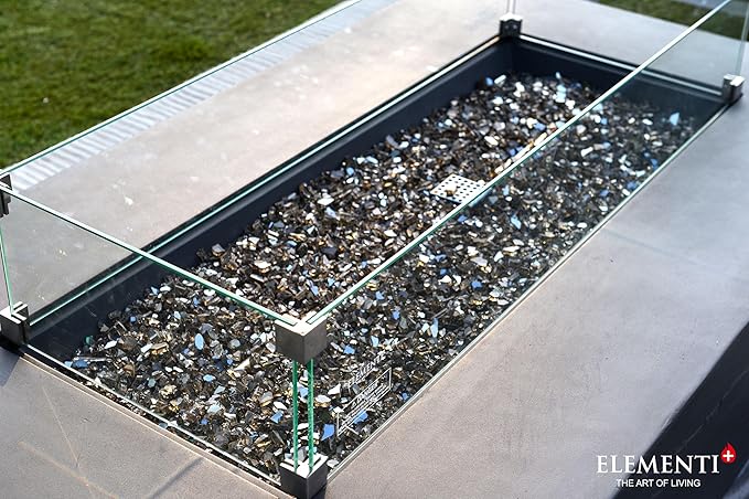Elementi+ | Bundle Cape Town Gas Fire Pit Cast Concrete 56" Rectangular Fire Table, Outdoor Fire Pit Electronic Ignition | Canvas Cover, Fire Glass and Burner Lid Included | Dark Gray | Natural Gas