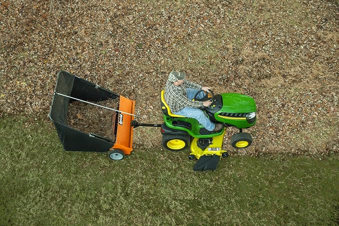Agri-Fab 45-0492 44" Tow-Behind Lawn Sweeper, 25 cu. ft Hopper Bag Capacity; Leaf & Grass Catcher, with Adjustable Brush Height and Dump From Seat Handle