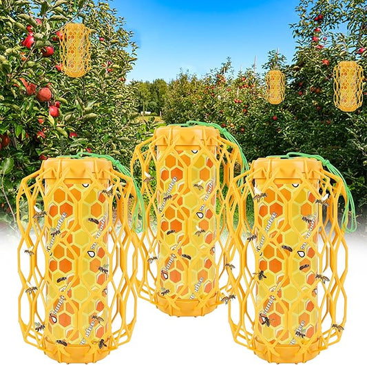 3 Pack Upgraded Wasp Trap Outdoor Hanging, Carpenter Bee and Hornet Catcher, Reusable Yellow Jacket Trap with Bait Reservoir, Bee Killer and Wasp Catcher for Outside (Orange)