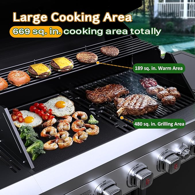 Brand-Man Propane Gas Grill Island Outdoor Kitchen & Storage Cabinets, 52000 BTUs Stainless Steel Burner Patio Cooking BBQ Grill with Side Burner - Natural Gas Convertible, Black (5 Burner)
