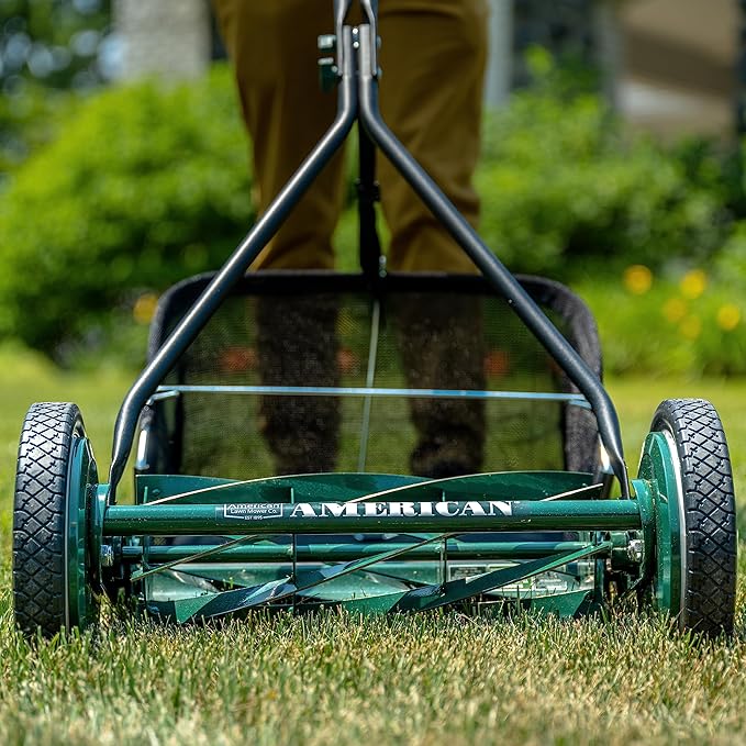 American Lawn Mower Company 1725-16GC 16-inch 7-Blade Reel Mower with Grass Catcher, Specialty Grass Mower, Green