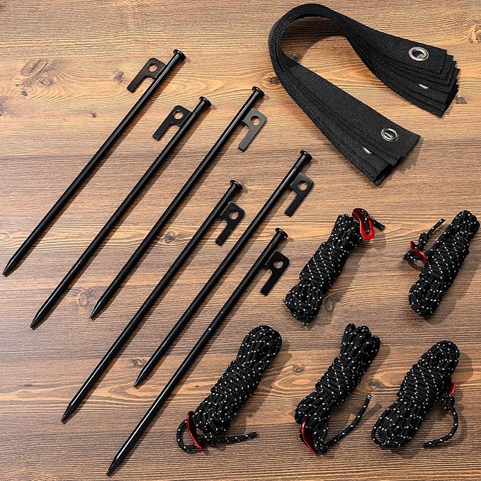 Sintuff 36 Pcs Heavy Duty Tree Stake Kits Stake and Support for Young Leaning Tree Anchor Straightening Kit, 15.8'' Support Straps, 11.8'' Steel Stakes, 13.12ft Rope(Black)