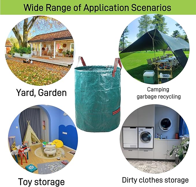 1x72Gallons+2x34Gallons (Free Gloves) Leaf Garden Bags,Reusable Heavy Duty Yard Waste Bag Set,Standable Design and Reinforced 4 Handles for Garden,Lawn,Leaf,Grass,Debris,Camping