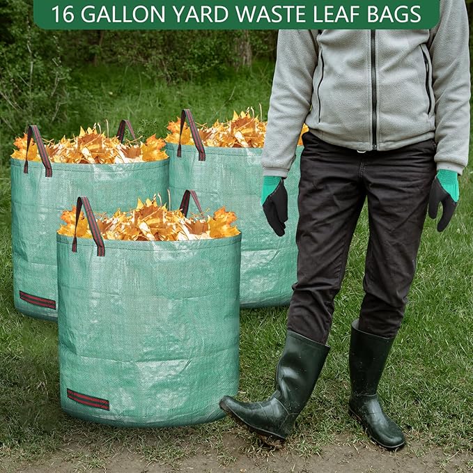 2 Pack 16 Gallon Reusable Yard Waste Bags Heavy Duty Lawn and Leaf Bags Yard Waste Container Garden Grass Bags