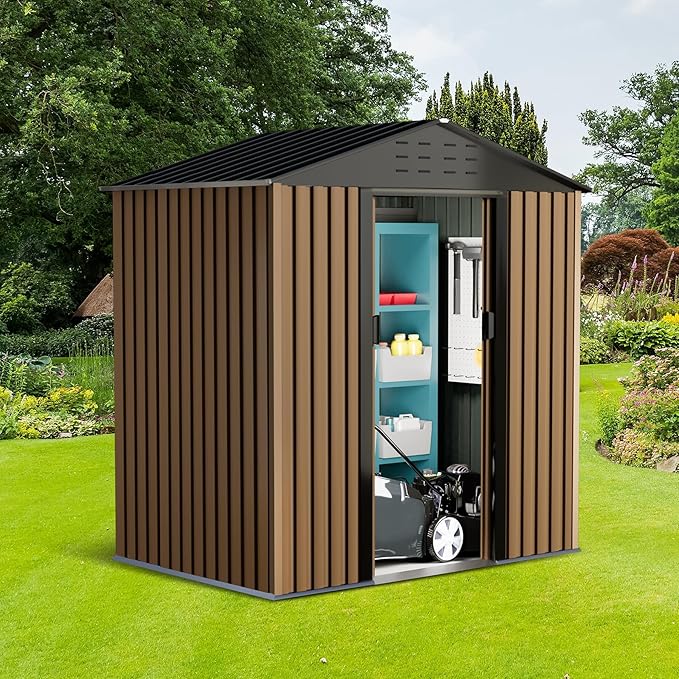 6 X 4 FT Shed Outdoor Storage Shed Metal Garden Shed with Sloping Roof and Vents, Waterproof and Anti-UV, Slooping Roof Tool Shed for Backyard, Patio, Garden Yard, Poolside
