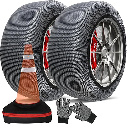 K-Musculo Snow Socks for Tires Traffic Cones, Snow Socks Snow Chain for Car SUV Pickup Easy to Use, Ultimate Grip, Washable.100 KM Safely In The Snow, EU EN-16662-1 Certififed(2 PACKS)-M