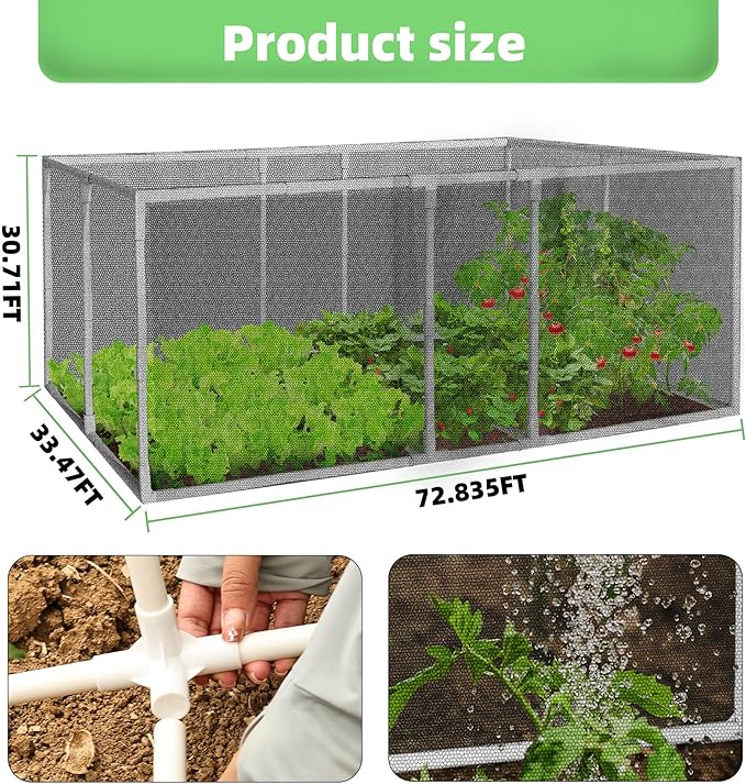 72 * 33 * 30 in Detachable Crop Cages for Garden, Plant Protection Tent with Garden Netting for Vegetables Fruits Flowers,Mesh Plant Covers for Outdoors (Black)