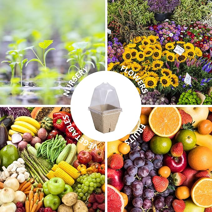 20 Pcs Biodegradable Nursery Pots with Humidity Dome- 2.3 Inch Square Seeding Starter Pots for Planting- Peat Pots for Seedlings Garden Vegetable Flower Germination