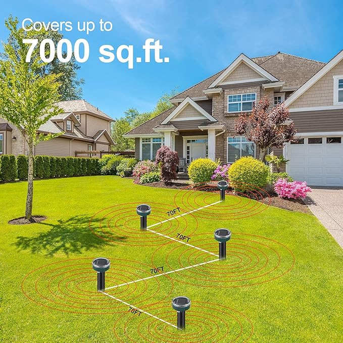 Ultrasonic Mole Repellent Solar Powered Gopher Repellent, Vole Repellent Mole Repellent for Lawn Garden Yard Waterproof Get Rid of Moles Voles Gophers Rats Rodents (8)