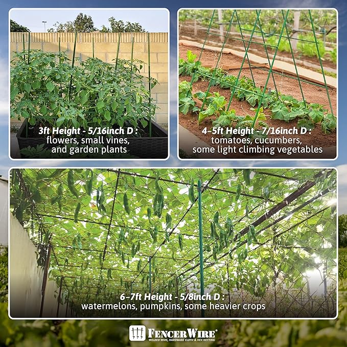 Fencer Wire 25 Pack of 3ft / 36 Inch Durable Metal Plant Supports Garden Stakes, Plant Stakes, Garden Poles for Outdoor & Indoor, Plant Support and Sticks for Tomato, Potted Plants, Beans, Cucumbers