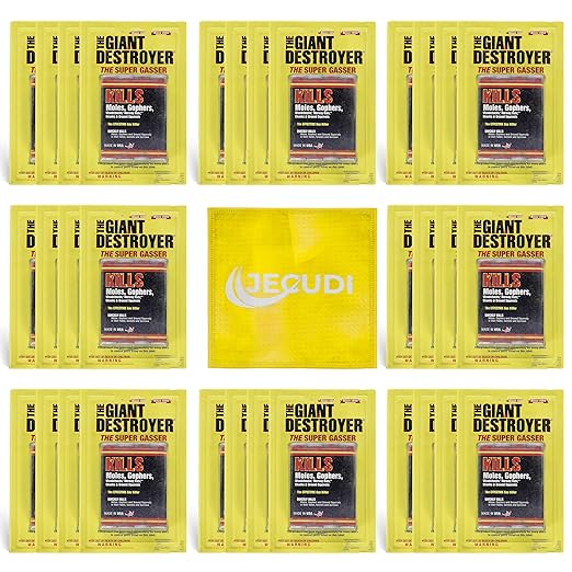 Giant Destroyer Smoke Bomb Gasser – Rodent & for Gophers, Moles, Groundhogs & Rats – 32pk (128 Tubes) + Jecudi Towel
