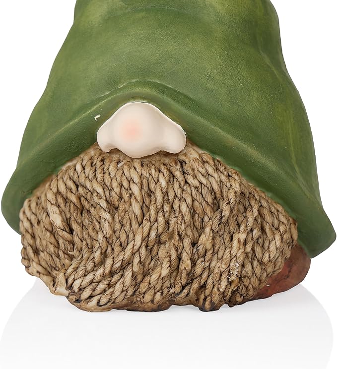 Alpine Corporation - 10" Tall Outdoor Garden Gnome Decor - Gnome Head with Rope Beard and Flower on Green Hat – Durable Lawn Scupture, Ideal for Patio, Deck, & Yard