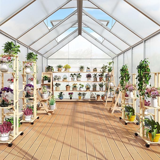 YITAHOME 12x6FT Polycarbonate Greenhouse Large Heavy Duty Green Houses Outdoor Aluminum Greenhouses with Sliding Doors Vent Window Walk-in Greenhouse for Garden Backyard, Silver